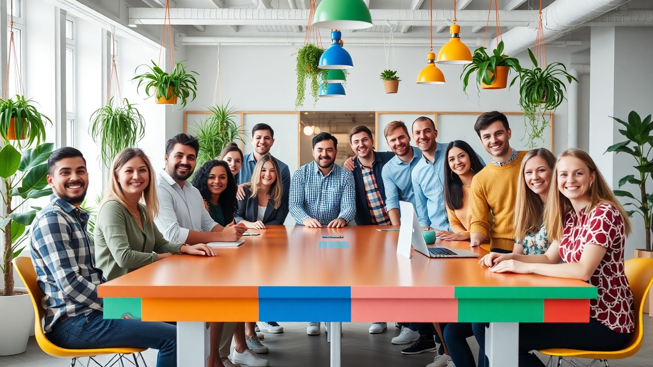 Statusly team photo showing diverse group of people working together