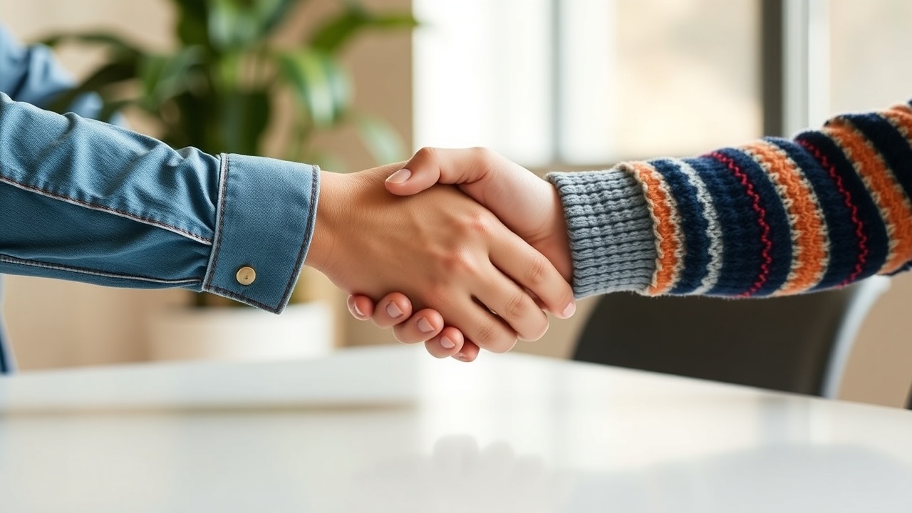 A close-up image of a professional handshake symbolizing a legal agreement